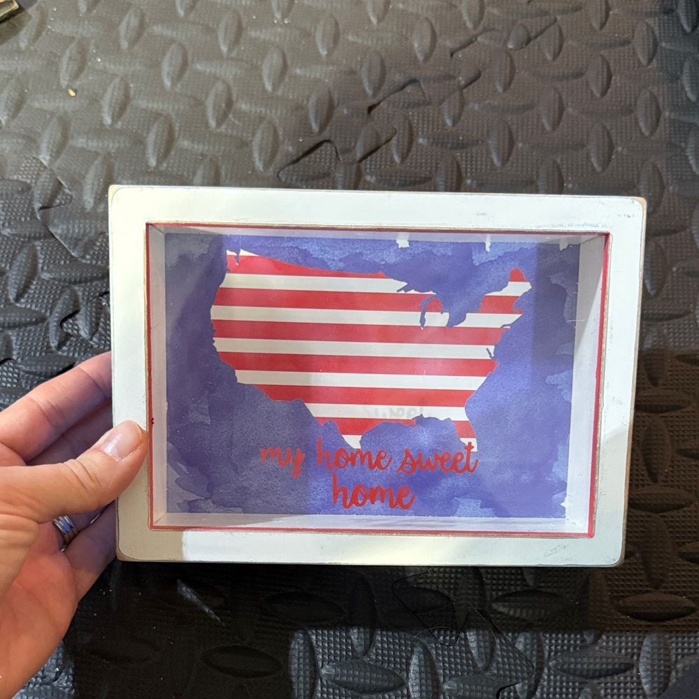 Primatives by Kathy My Home Sweet Home USA Shadowbox decor Red White and Blue